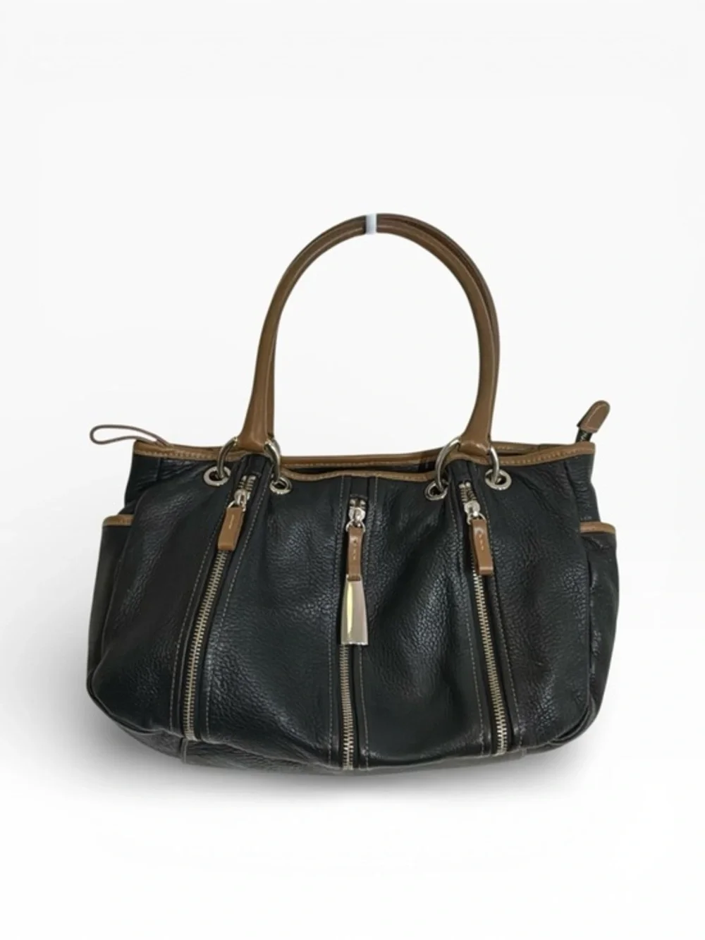 Dark brown with lighter brown trimmed Leather Satchel Handbag for Women